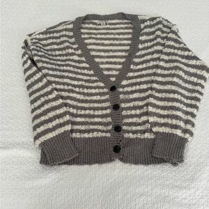 American Eagle Outfitters Charcoal and Cream Striped Cardigan